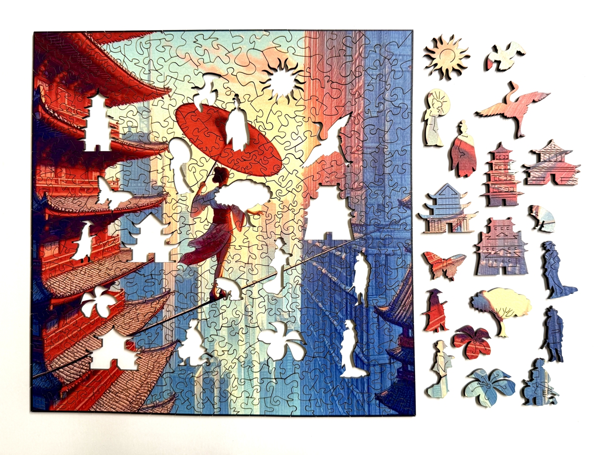 Holzpuzzle von Fragmentis für Erwachsene Zeitenwandlerin Schnitt mit Motivteilen